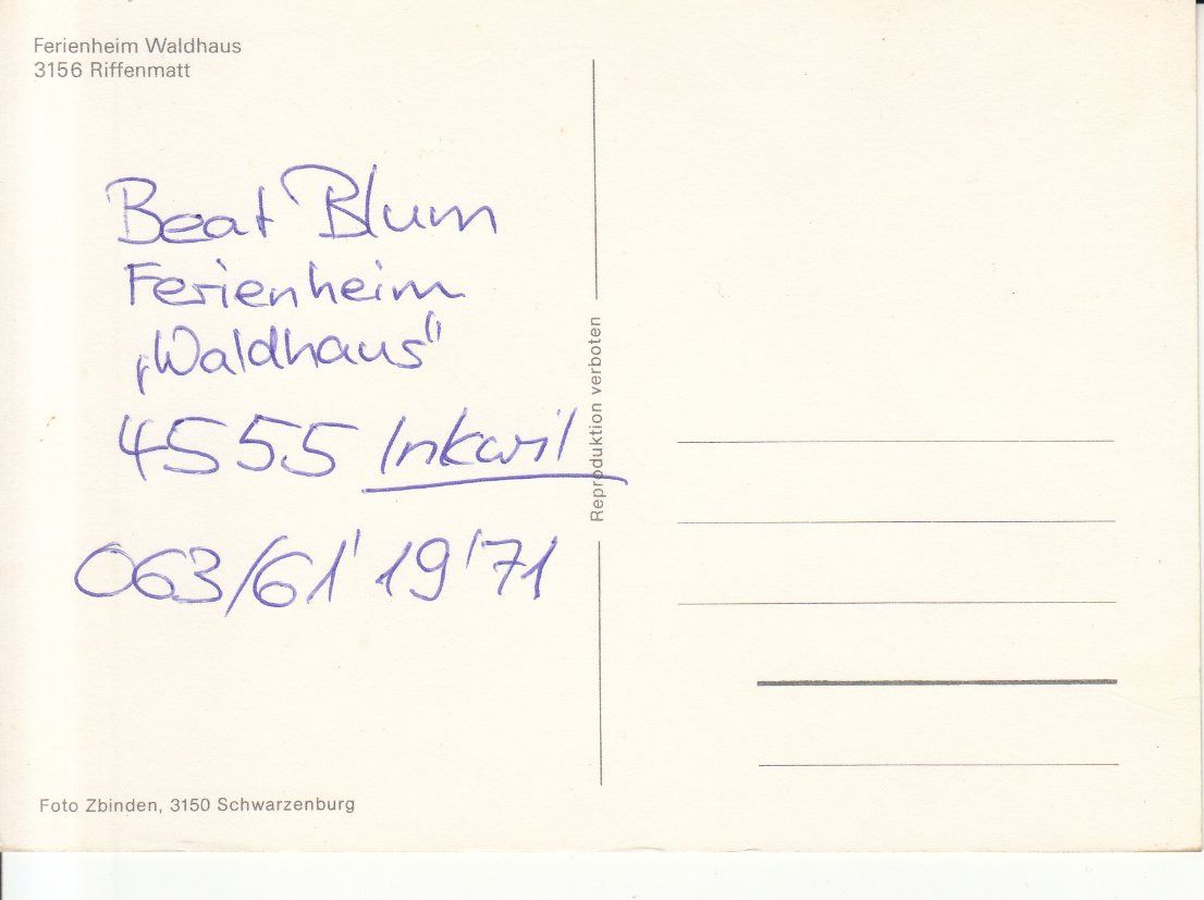 Cartoline postali: Riffenmatt Waldhaus, ca. 1970 – Usato da Bürglen TG venduto da StampGraf 1