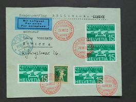 1932, Flugpostbeleg "aufgewertet" von Bellinzona nach Zürich