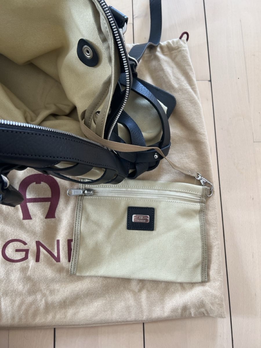 Aigner Borse da donna: Aigner Ledertasche schwarz beige mit Stoffeinsatz – Usato da Illnau venduto da evelineundamelie 2