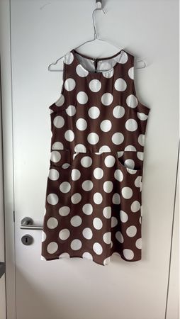 Sleeveless Dress Brown White Polka Dot two pockets New