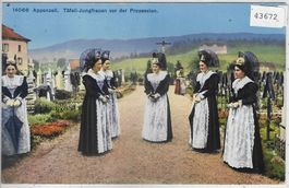 Appenzell - Täfeli-Jungfrauen vor der Prozession - Litho