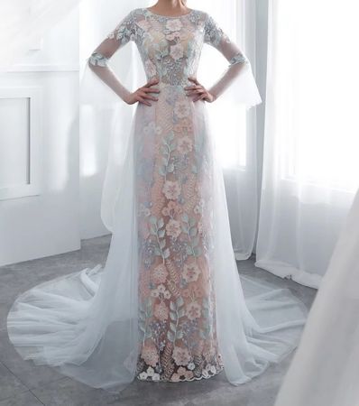 Evening Gown Floral Embroidery Size M New Condition