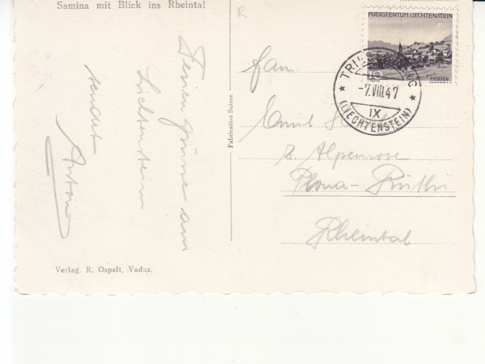 Cartoline postali: Samina Rheintal 1947 – Usato da Bürglen TG venduto da StampGraf 1