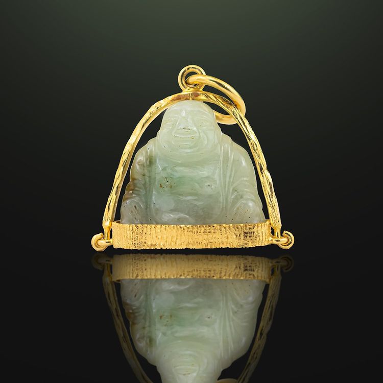 Buddha Anhänger Aus Natürlicher Grüner Jade - Vintage Design Scheibe