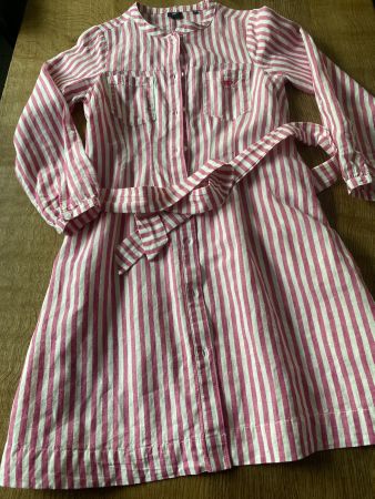 *POLO SYLT* KLEID GR.36 Leinen rosa/weiß gestr. Blusenkleid