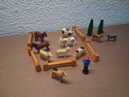 Rare mini Erzgebirge DDR Tiere, Bauer mit Gehege und Bäume