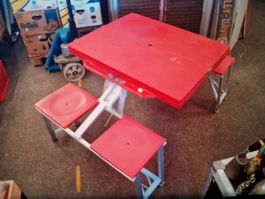 Camping Klappgarnitur Camping Tisch mit 2 Banken