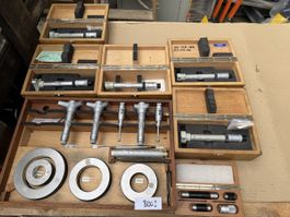 Posten diverse Präzisionsmessgerät Micrometers Set, Holzbox