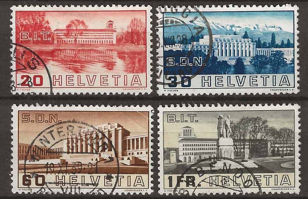 Tutti i francobolli: CH211 - Bâtiments SDN/BIT 1938 obl. – Usato da Trélex venduto da Phil_Albert