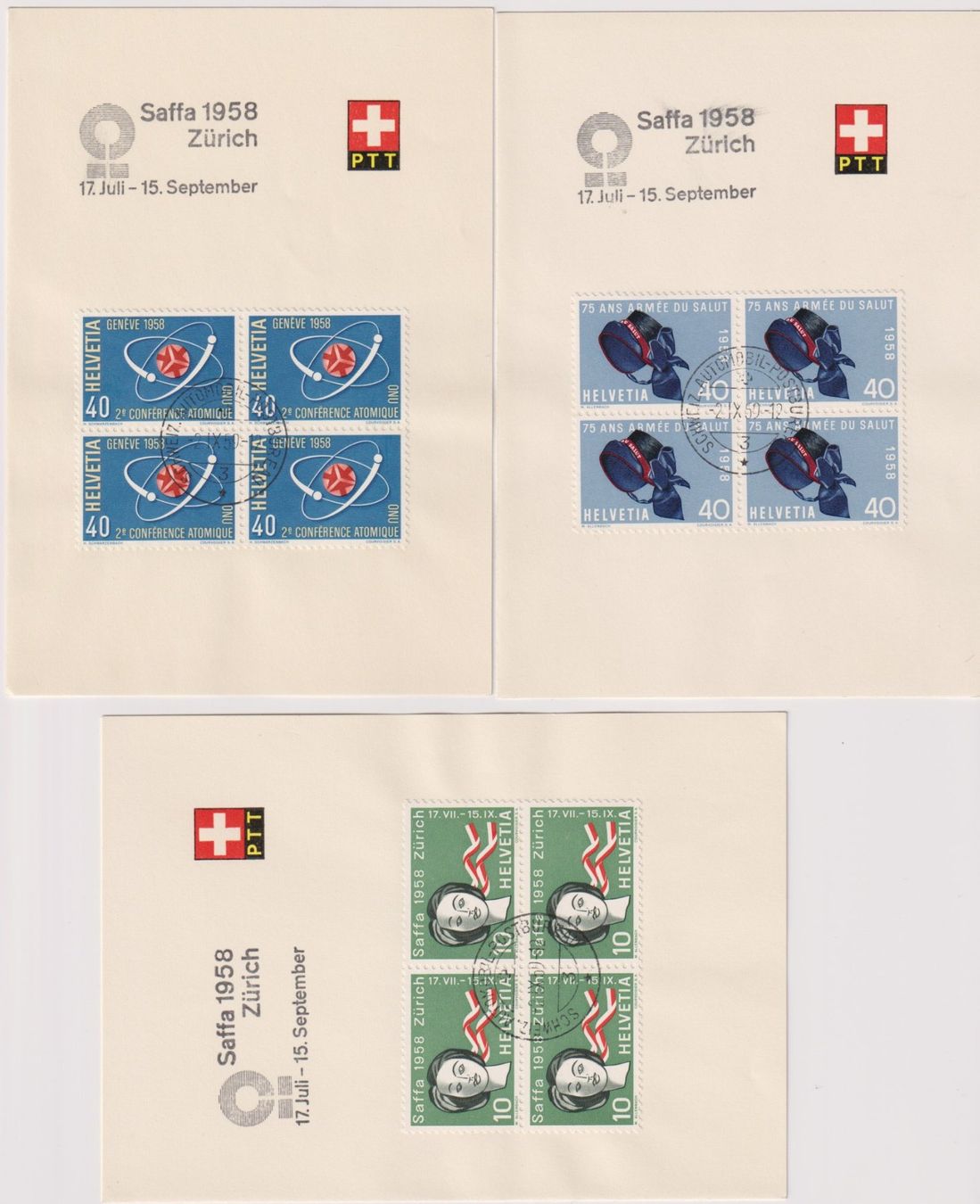 Alle Briefmarken: 3 PTT Böglis Saffa 1958 – Gebraucht aus Bellach von qsearch