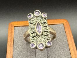 Vintage 925er Silberring mit Amethysten - Größe 54-55