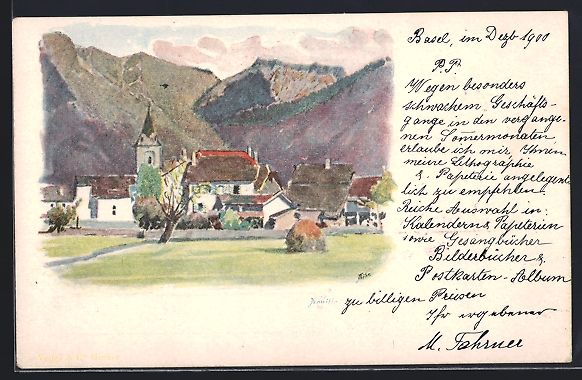 Cartoline postali: Noville, Ortsansicht mit Bergpanorama – Usato da Berlin venduto da bartko-reher