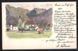 Noville, Ortsansicht mit Bergpanorama