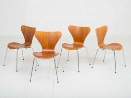 Fritz Hansen 3107 Stühle von Arne Jacobsen in Teak, 4er Set