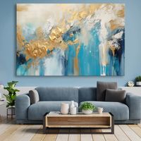 Riesig 🔝 SUPER PREIS 💲 Wandbild 120x80 NEU / Blau & Gold