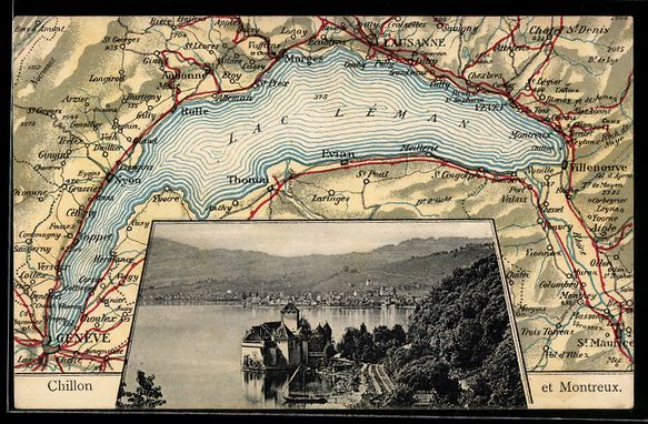 Ansichtskarten: AK Chillon, Ortsansicht mit Karte – Gebraucht aus Berlin von bartko-reher