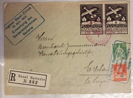 JB59) 1925, Flugpost Basel - Zürich  mit Vignette im Paar
