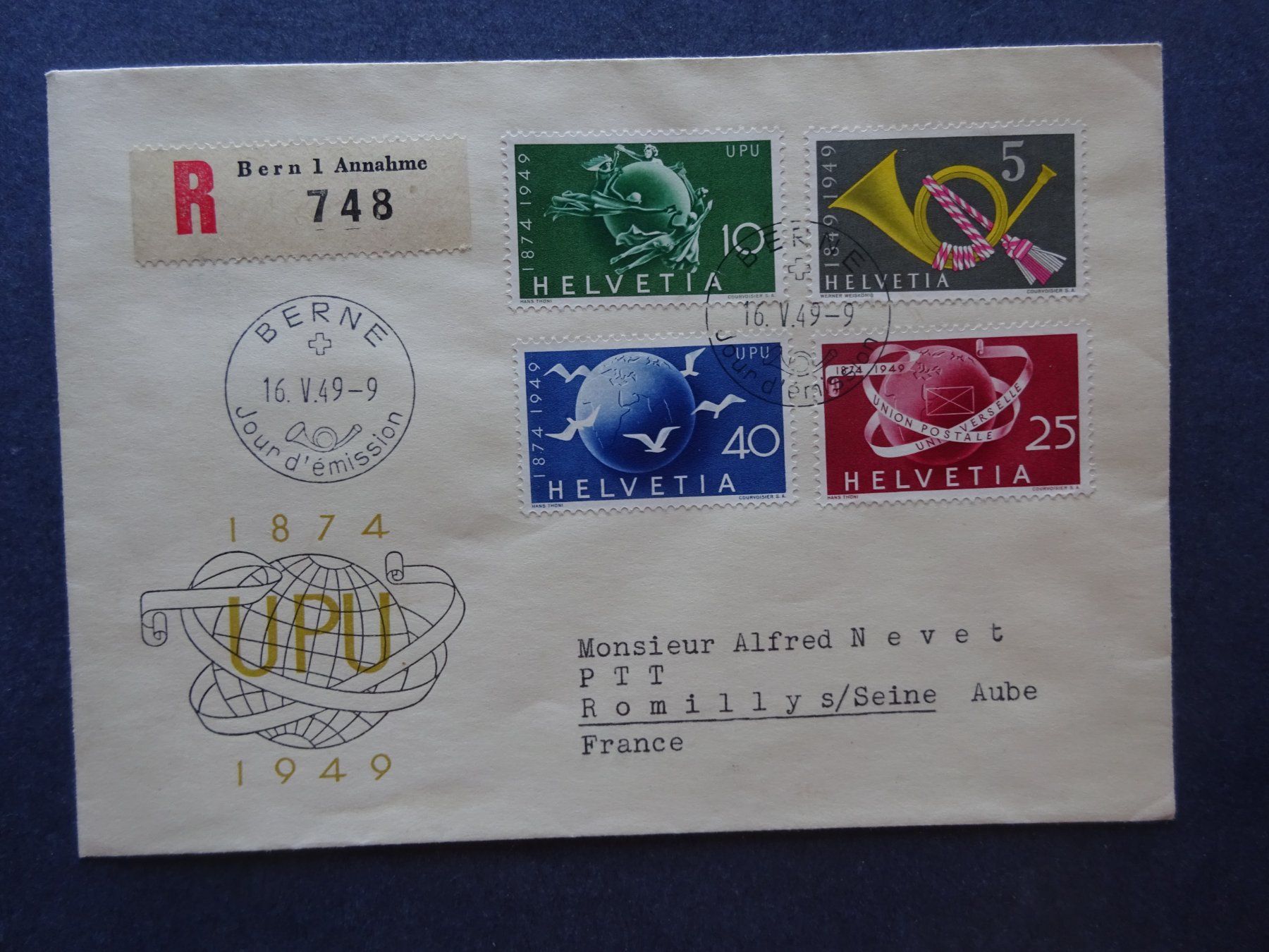 Alle Briefmarken: 1949  Z-Nr. 294 - 296 FDC BERNE – Gebraucht aus Appenzell-Steinegg von adi1975 3