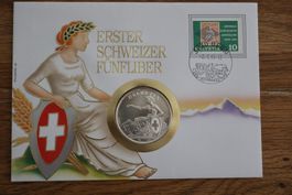 Münzbrief „Erster Schweizer Fünfliber“ – Nachprägung 1850 &
