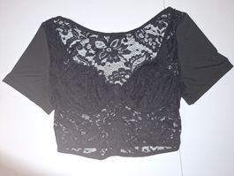Top court noir à dentelle, effet bustier, taille 44