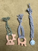 3x Beisssringe Holz Greifling Schnullerkette Baby NEUWERTIG