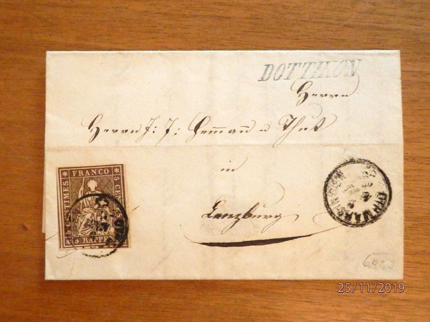 Tutti i francobolli: ZNr.22G, Brief m. Balkenstempel Dottikon – Usato da Ueberstorf venduto da dinbau