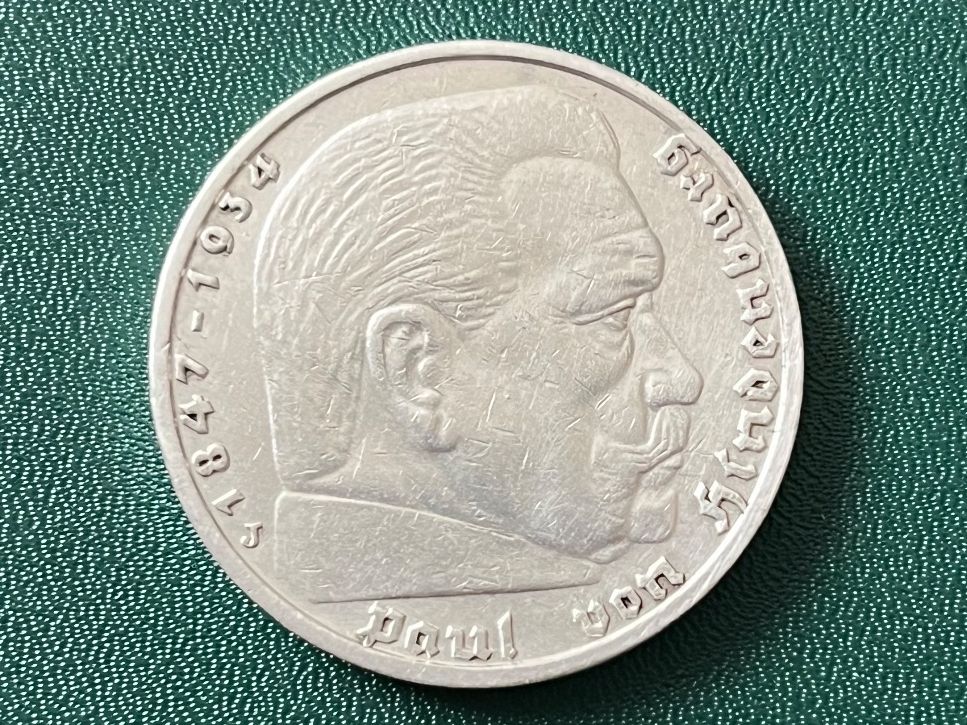Tutti le monete: 5 Reichsmark Hindenburg 1935 J – Usato da Neuenhof venduto da Mastermind-00 1