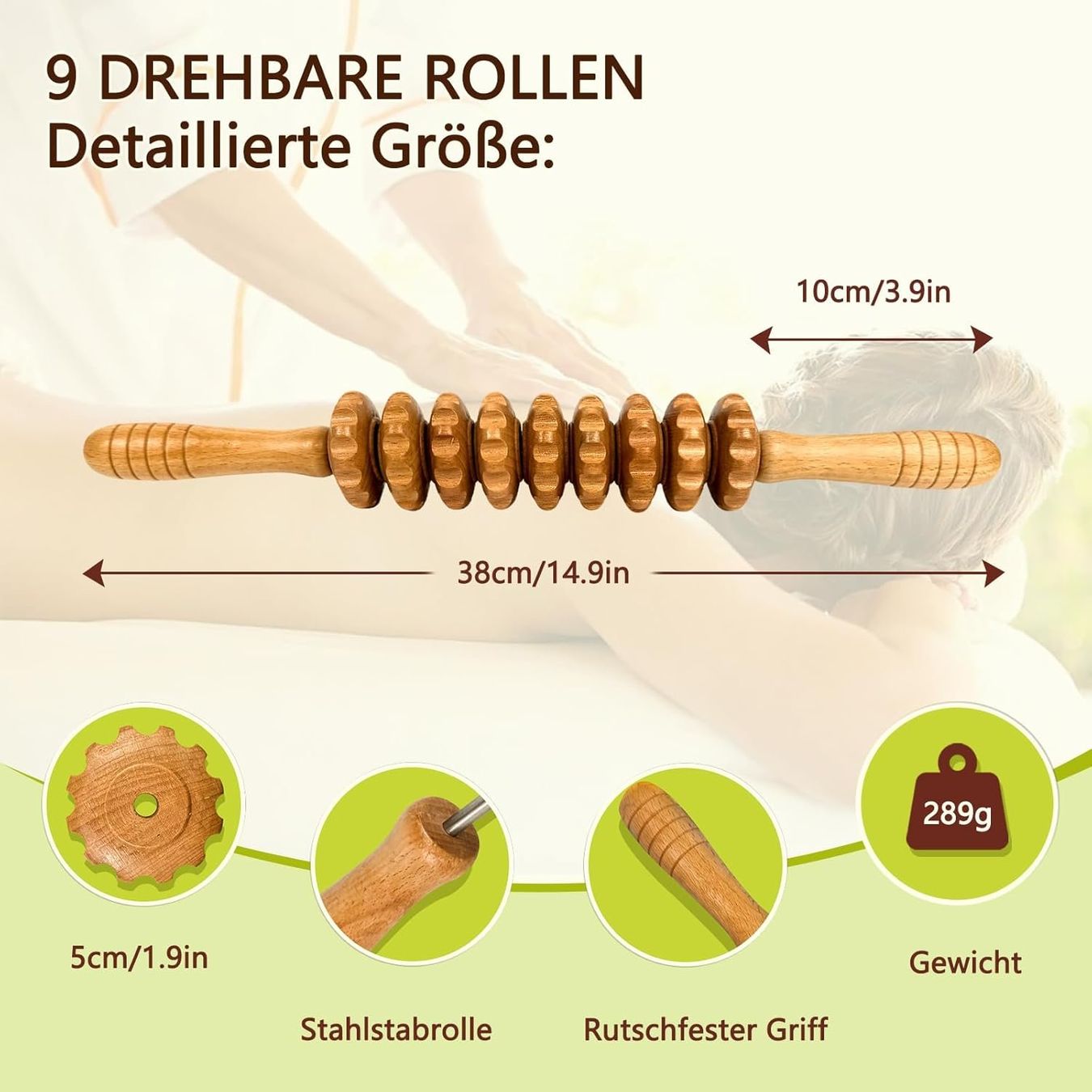 Dispositivi per massaggi: Faszienroll Holz Massageroller 9 Runden – Nuovo e nell'imballaggio originale da Geneve venduto da Titi2008 4
