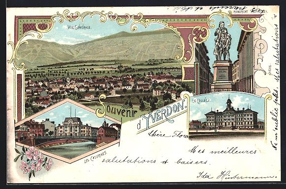 Cartoline postali: Litho Yverdon, Les Casernes, Le Collège – Usato da Berlin venduto da bartko-reher