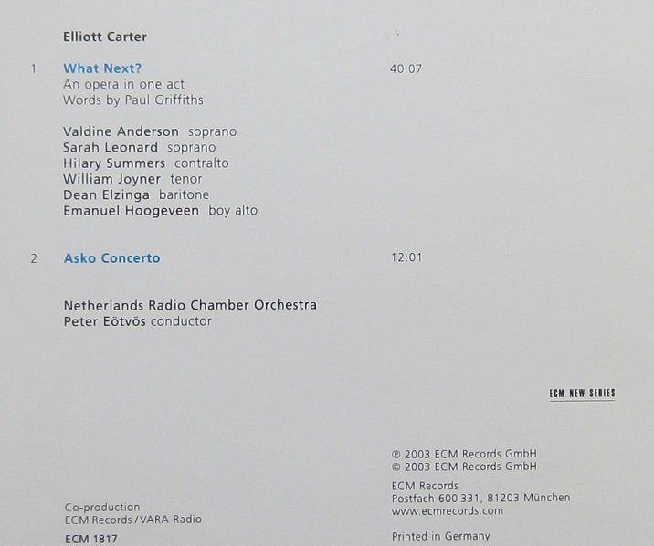 CD: Elliott Carter - What next? – Usato da Grüningen venduto da azulamarillo 1