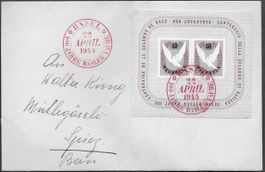 1945 Brief BASEL BLOCK W23 Sonderstempel tadellos ab 1.-
