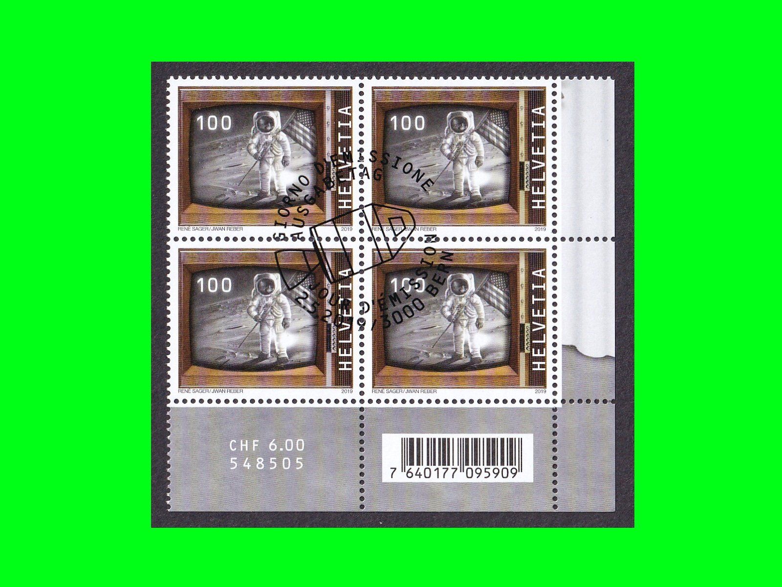 Alle Briefmarken: Viererblock "Bemannte Mondlandung" (2019) – Neu (gemäss Beschreibung) aus Dübendorf von chiara48