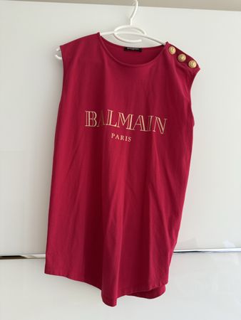 Balmain Paris T-Shirt Rot Grösse S mit Knöpfen