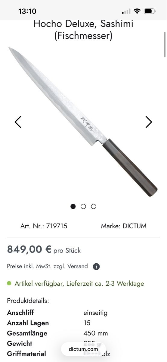 Coltelli da cucina: Sashimi Messer - Neu Hocho Deluxe – Nuovo e nell'imballaggio originale da Perlen venduto da Chregle1 2