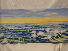 Acrylbild Meereswogen mit Sonnenuntergang