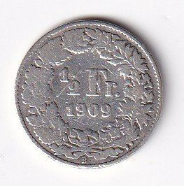 Alle Münzen: 50 Rp. 1909 – Gebraucht aus Neuchâtel von karlpierrino