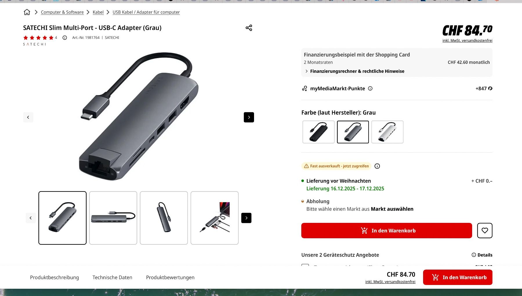 Satechi Unità & Adattatore: SATECHI UBS-C Multiport Slim adapter avec ethernet -NEU!! – Nuovo e nell'imballaggio originale da Veyrier venduto da Szurkemaci 6