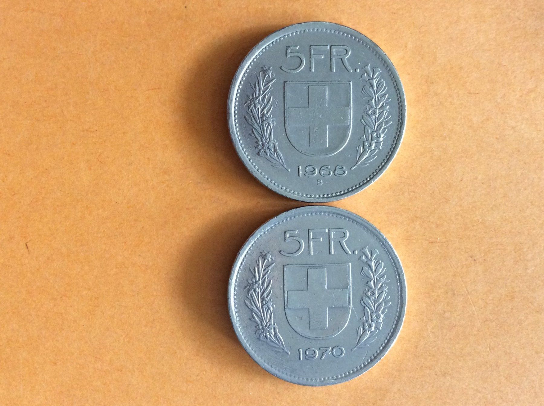 Alle Münzen: 5 francs  1968 - 1970 – Gebraucht aus Genève von pie_fh2d