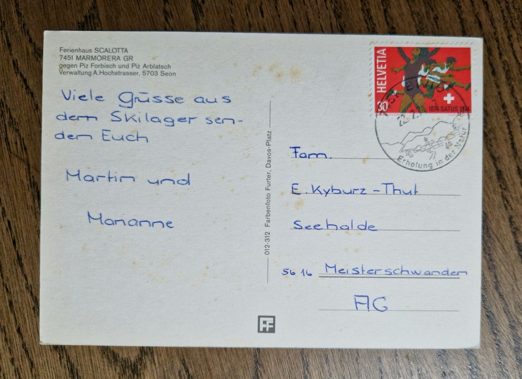 Ansichtskarten: Ferienhaus Scalotta, Maromorera 1974 – Gebraucht aus Ebikon von Donar50 1