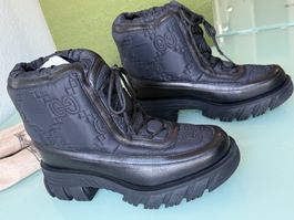GUCCI GG Quilted Monogram Schwarz Leder Boots Stiefel 42 NEU