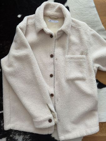 Zara Sherpa Overshirt Jacke | L-XL | Creme/Weiss | NEU