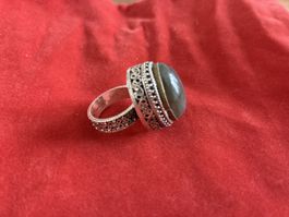 Silberring mit Labradorit Stein, Vintage Look, Grösse 18