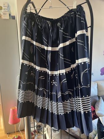 Jupe plissée vintage taille unique bleu marine et blanc