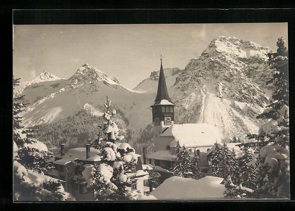 Cartoline postali: Arosa, Teilansicht mit Kirche und Bergpa – Usato da Berlin venduto da bartko-reher