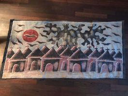 Solides Batik-Tuch aus Westafrika (ideal als Wandschmuck)