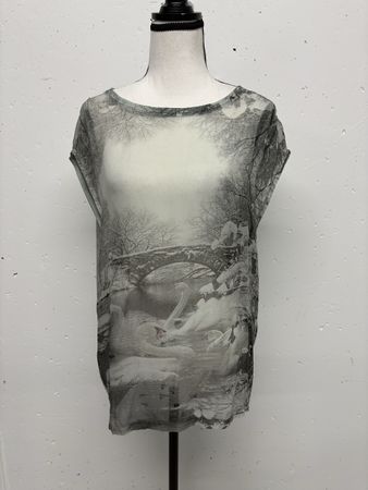 Marc Cain Shirt aus Seide Gr. 40 Bluse grau türkis Schwan