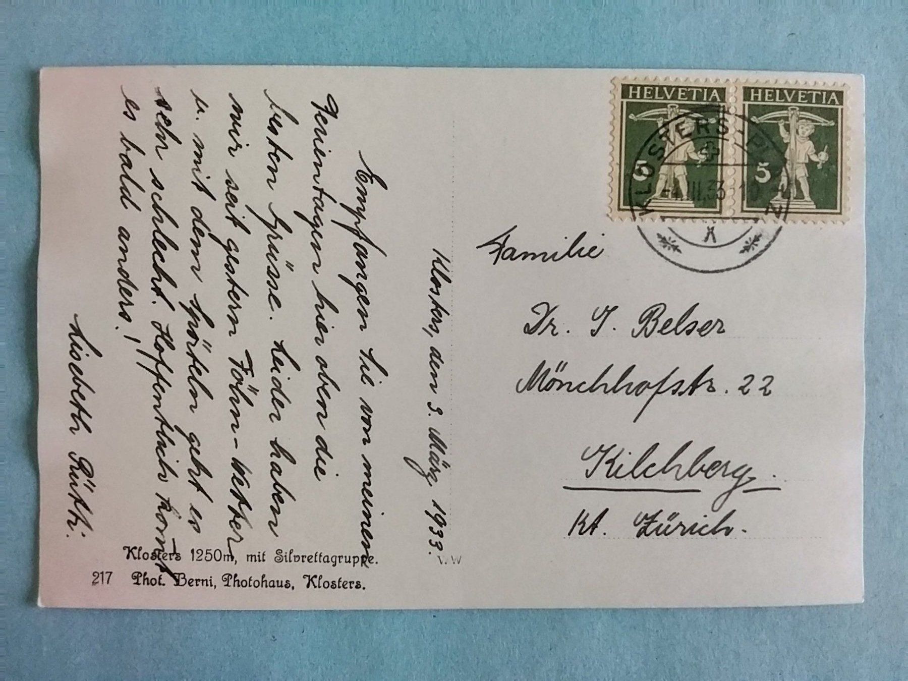 Cartoline postali: GR Klosters im Winter 1933 – Usato da Appenzell venduto da lama19 1