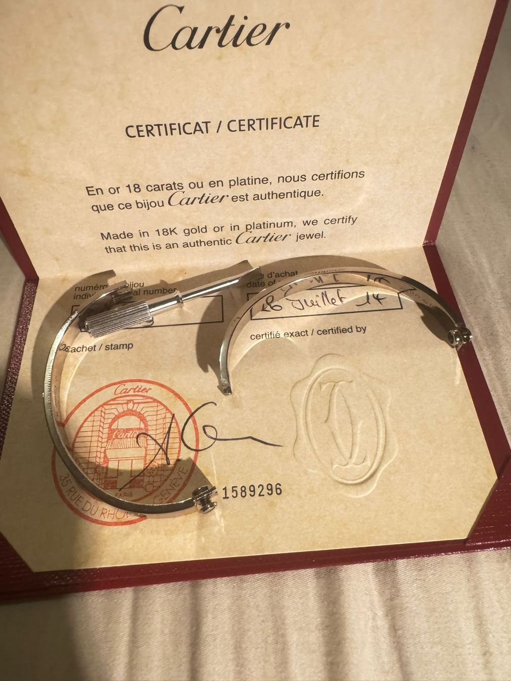 Cartier Bracciali & Braccialetti: Cartier Bracelet Love taille 18 – Usato da Pully venduto da Occasions-luxe.Golay 5