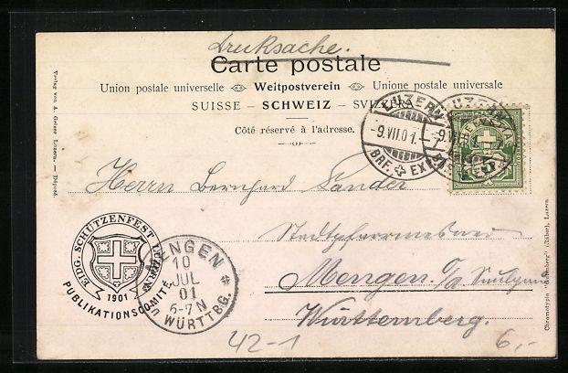 Cartoline postali: Litho Luzern, Eidg. Schützenfest 1901 – Usato da Berlin venduto da bartko-reher 1