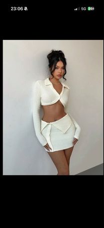 Shein Matching Set, S, Cream, Skirt and Top, Buttons 49